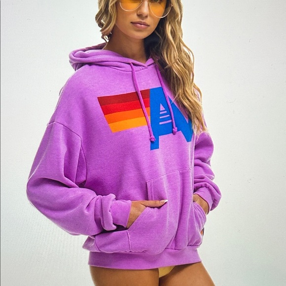 Aviator Nation Purple Hoodie with Rainbow Stripe - Picture 3 of 7